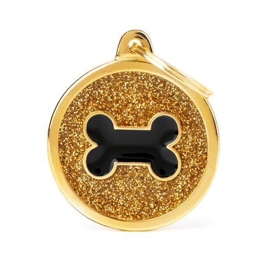 Chapita My Family Círculo Con Glitter Dorado y Hueso Negro