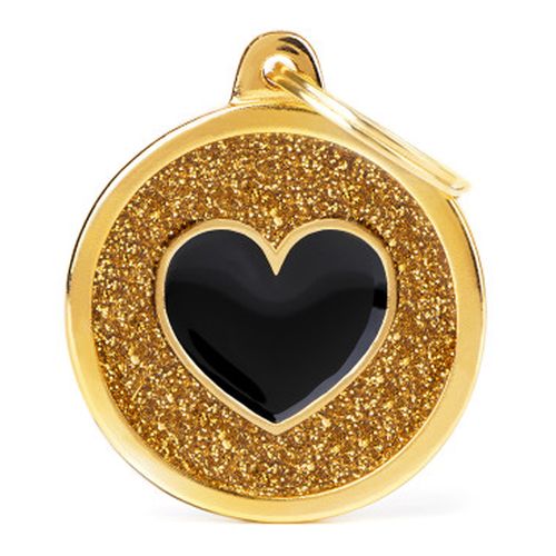 Chapita My Family Círculo Con Glitter Dorado Y Corazón Negro