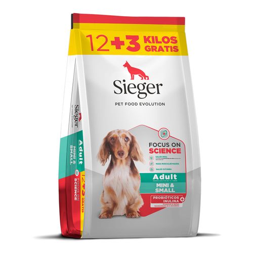 Alimento Sieger Adulto Mordida Pequeña 12+3  Kg