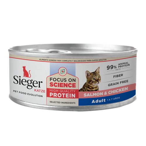 Lata Sieger Salmón y Pollo Para Gato Adulto