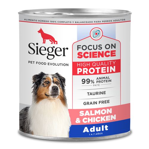 Lata Sieger Salmón y Pollo Para Perro Adulto