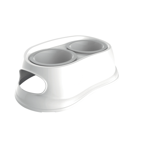 Comedero Elevado Doble Mpets Plastico Blanco