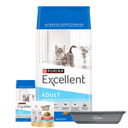 Combo Excellent Gato Adulto 15KG + 3KG +  Litera + 2 Pouch CM25