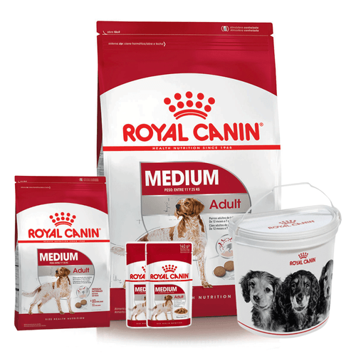 Combo Royal Canin Medium Adulto 15 KG + 3KG  +  Bin + 2 Pouch CM25