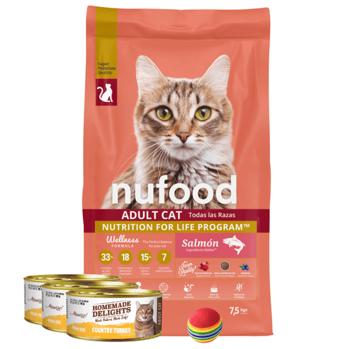 Combo Nufood Gato 7,5 KG + Pelota + 3 Latas CM25