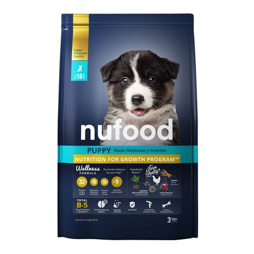 Alimento Nufood Perro Cachorro Mediano y Grande - 3 Kg