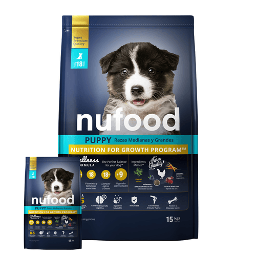 Alimento Nufood Perro Cachorro Mediano y Grande - 15 Kg