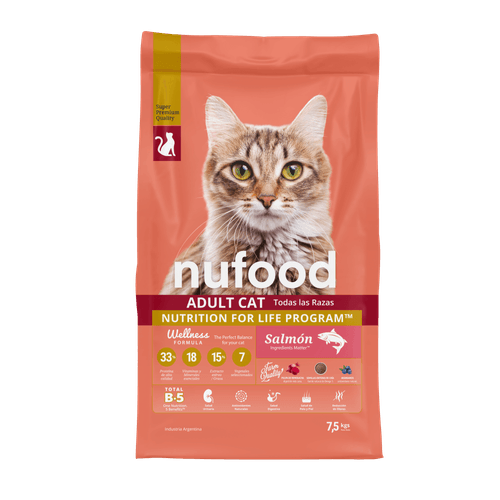 Alimento Nufood Gato Adulto Salmon - 7.5 Kg