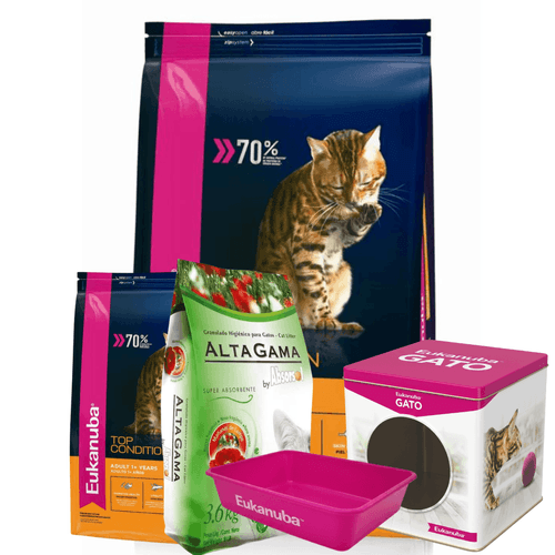 Combo Eukanuba Gato 7,5KG + 3KG + Piedras 3,6KG AG + Lata + Litera